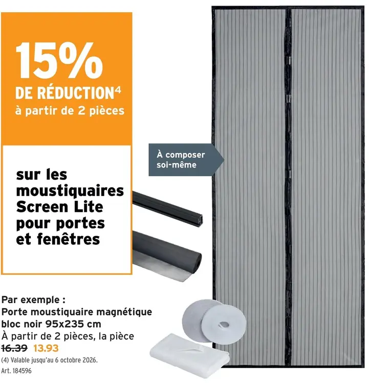 Offre: Porte moustiquaire magnétique bloc noir 95x23
