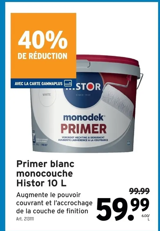Offre: Primer blanc monocouche Histor 10 L