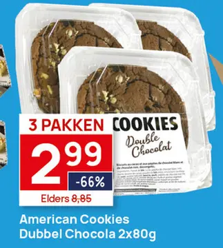 Aanbieding: 3 pakken American Cookies Dubbel Chocolade 2x80g