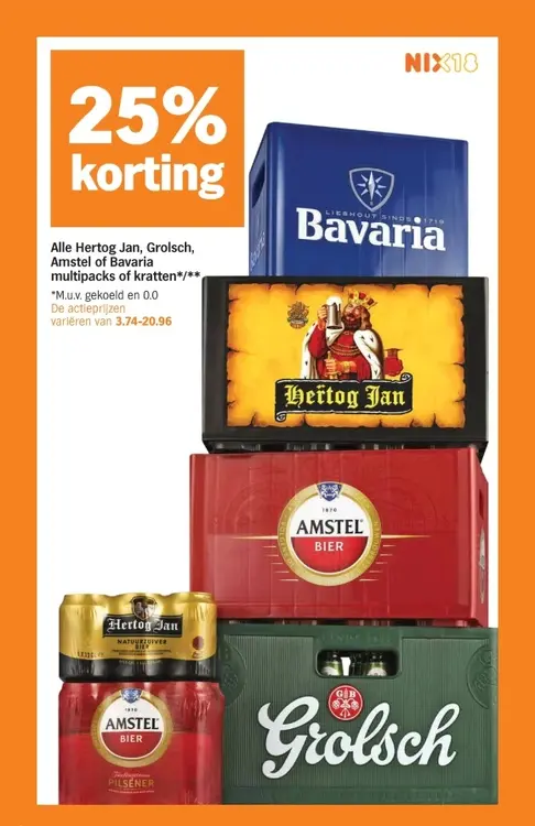 Aanbieding: Alle Hertog Jan, Grolsch, Amstel of Bavaria multipacks of kratten
