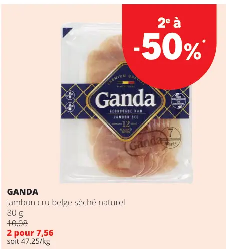 Offre: GANDA jambon cru belge séché naturel
