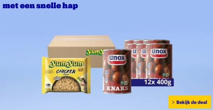 Aanbieding: Yum Yum Chicken Instant Noodles and Unox Knak