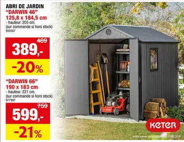Offre: Keter Darwin 46 abri de jardin en résine 125,8x184,5x205 cm gris