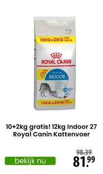 Aanbieding: 10+2kg gratis! 12kg Indoor 27 Royal Canin Kattenvoer