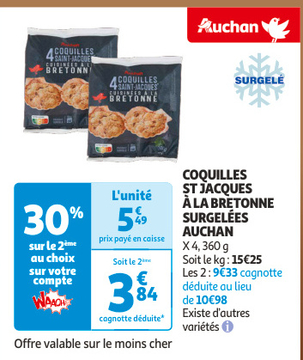 Aanbieding: COQUILLES ST JACQUES À LA BRETONNE SURGELÉES