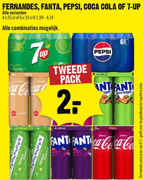 Aanbieding: Fernandes, FANTA, PEPSI, COCA COLA of 7-UP