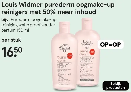 Aanbieding: Louis Widmer purederm oogmake-up reinigers met 50% meer inhoud