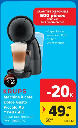 Offre: Machine à café Dolce Gusto Piccolo XS YY4876F