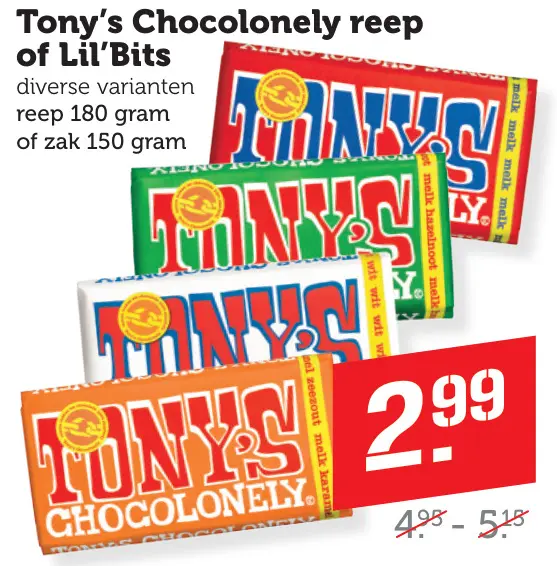 Aanbieding: Tony's Chocolonely reep of Lil'Bits