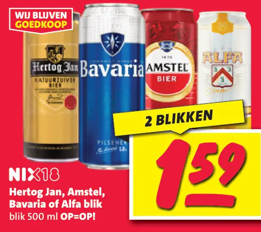 Aanbieding: Hertog Jan, Amstel, Bavaria of Alfa blik