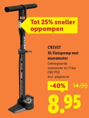 Aanbieding: XL fietspomp met manometer