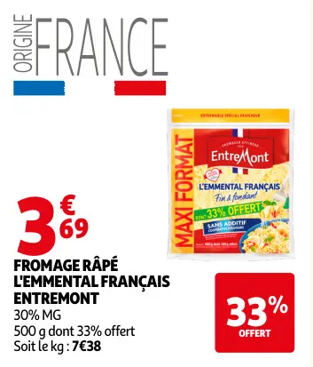 Offre: Fromage râpé l'emmental français