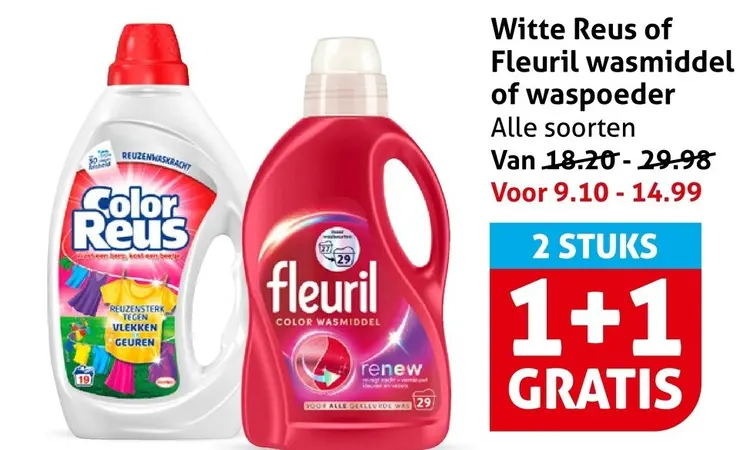 Aanbieding: Witte Reus of Fleuril wasmiddel of waspoeder