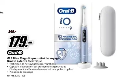 Offre: iO 9 Bleu Magnétique + étui de voyage Brosse 