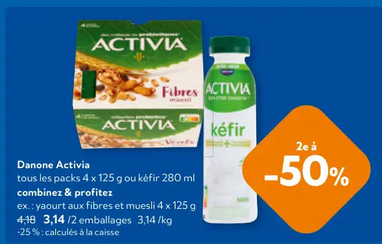 Offre: Activia yaourt aux fibres et muesli ou kéfir