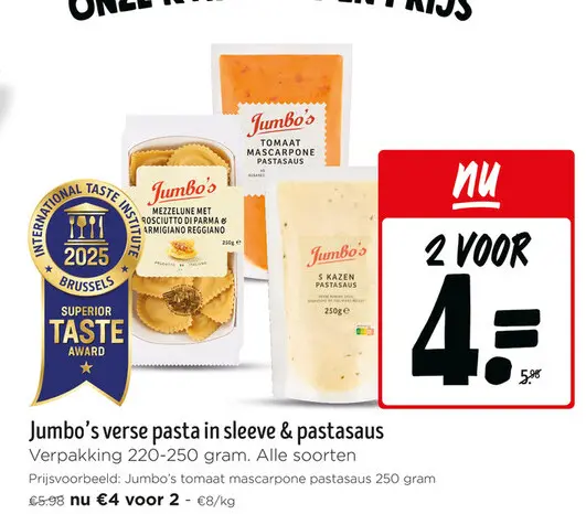 Promotie: Verse pasta in sleeve & pastasaus