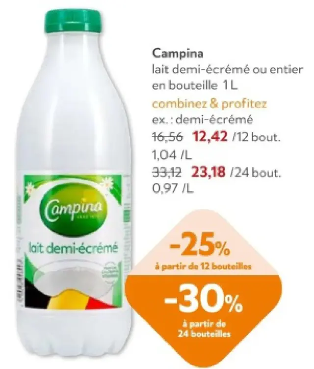Offre: Campina lait demi-écrémé ou entier
