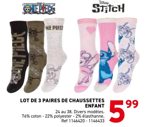 Offre: Lot de 3 paires de chaussettes enfant