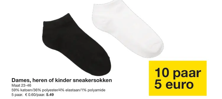 Promotie: Dames, heren of kinder sneakersokken
