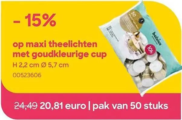 Aanbieding: maxi theelichten met goudkleurige cup
