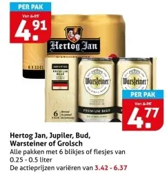 Aanbieding: Hertog Jan, Jupiler, Bud, Warsteiner of Grolsch