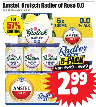 Aanbieding: Amstel, Grolsch Radler of Rosé 0.0