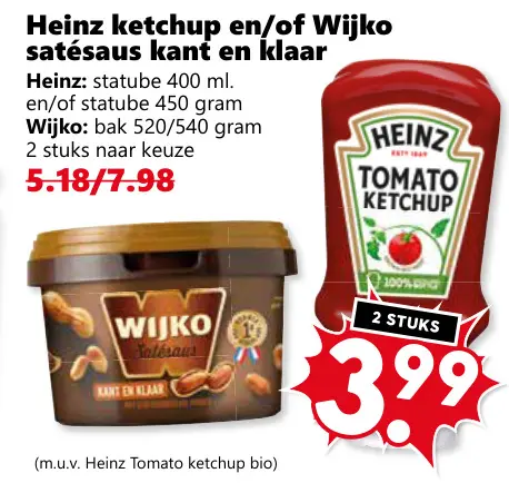 Aanbieding: Heinz ketchup en/of Wijko satésaus kant en klaar