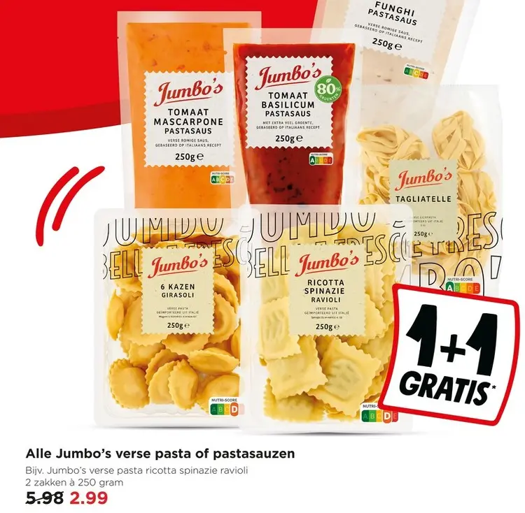 Aanbieding: Alle Jumbo's verse pasta of pastasauzen