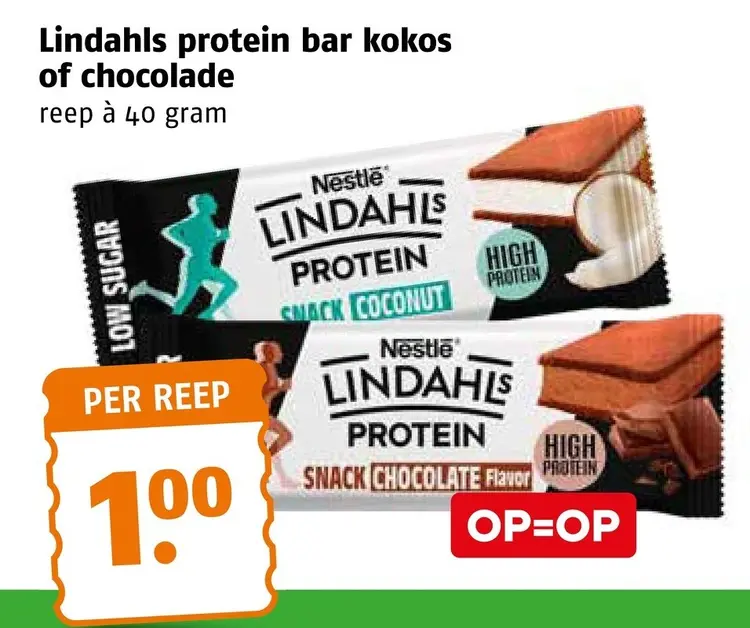 Aanbieding: Lindahls protein bar kokos of chocolade