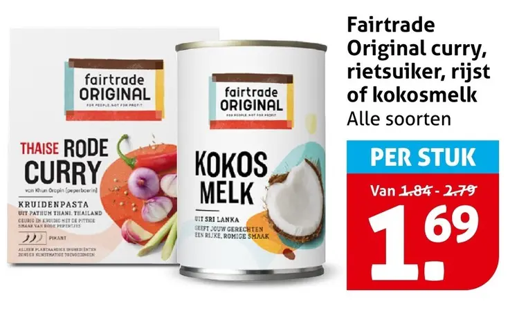 Aanbieding: Original curry, rietsuiker, rijst of kokosmelk