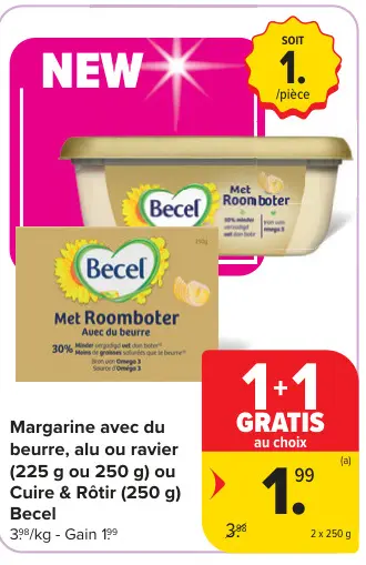 Offre: Margarine avec du beurre, alu ou ravier ou Cu
