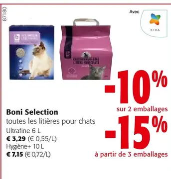 Offre: Boni Selection toutes les litières pour chats
