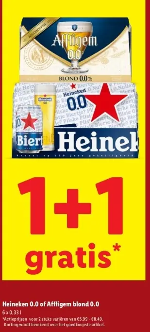 Aanbieding: Affligem Blond 0.0% or Heineken 0.0