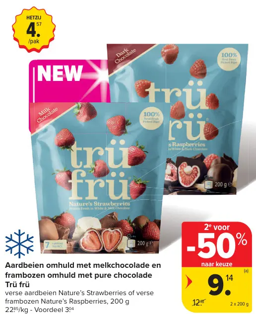 Promotie: Aardbeien omhuld met melkchocolade en frambozen omhuld met pure chocolade