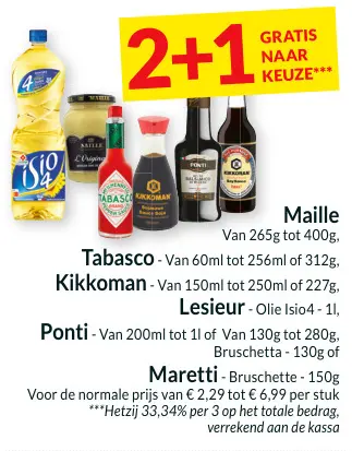 Promotie: Maille, Tabasco, Kikkoman, Lesieur, Ponti, Maretti