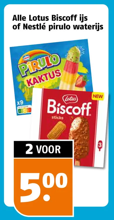 Aanbieding: Lotus Biscoff ijs of Nestlé Pirulo waterijs