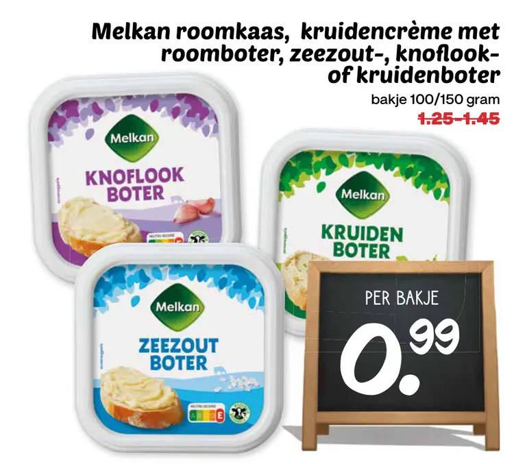 Aanbieding: Roomkaas, kruidencrème met roomboter, zeezout- of knoflook- of kruidenboter