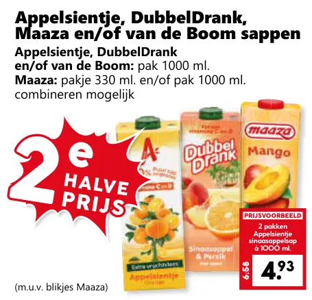 Aanbieding: Appelsientje, DubbelDrank, Maaza en/of van de Boom sappen