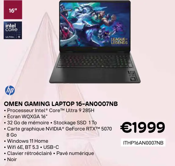 Offre: Omen gaming laptop 16-an0007nb