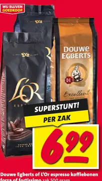 Aanbieding: Douwe Egberts of L'Or espresso koffiebonen forza of fortissimo