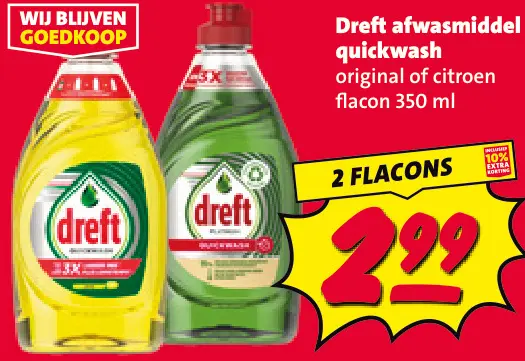 Aanbieding: Afwasmiddel quickwash original of citroen