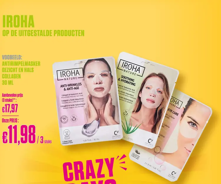 Promotie: Iroha Antirimpelmasker Gezicht en Hals Collageen 30 ml