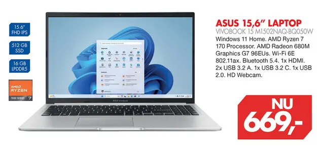 Aanbieding: Asus 15,6" laptop vivobook 15 m1502naq-bq050w