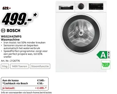 Promotie: BOSCH WGG244ZMFG Wasmachine