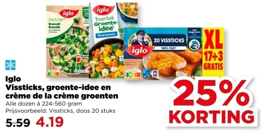 Aanbieding: Vissticks, groente-idee en crème de la crème groenten
