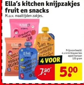 Promotie: Ella's kitchen knijpzakjes fruit en snacks