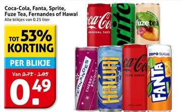 Aanbieding: Coca-Cola, Fanta, Sprite, Fuze Tea, Fernandes of Hawai