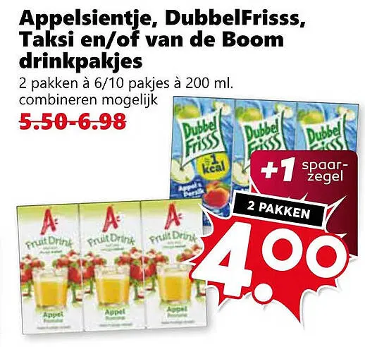 Aanbieding: Appelsientje, DubbelFrisss, Taksi en/of van d