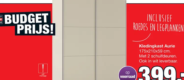 Aanbieding: Kledingkast Aurie B175xH210cm Champagne incl. 2 legplanken en 2 roedes