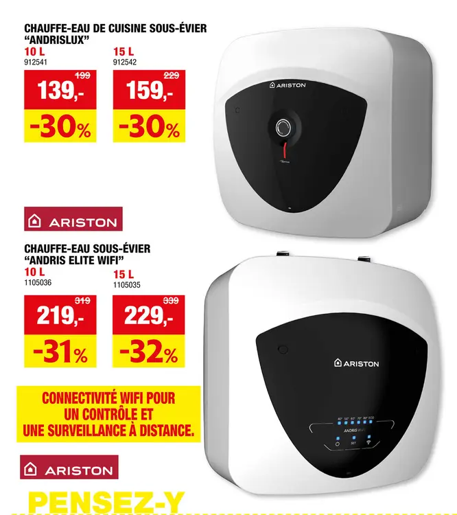 Offre: Ariston Andris Elite chauffe-eau de cuisine wifi 230V/2000W 15l modèle sous évier